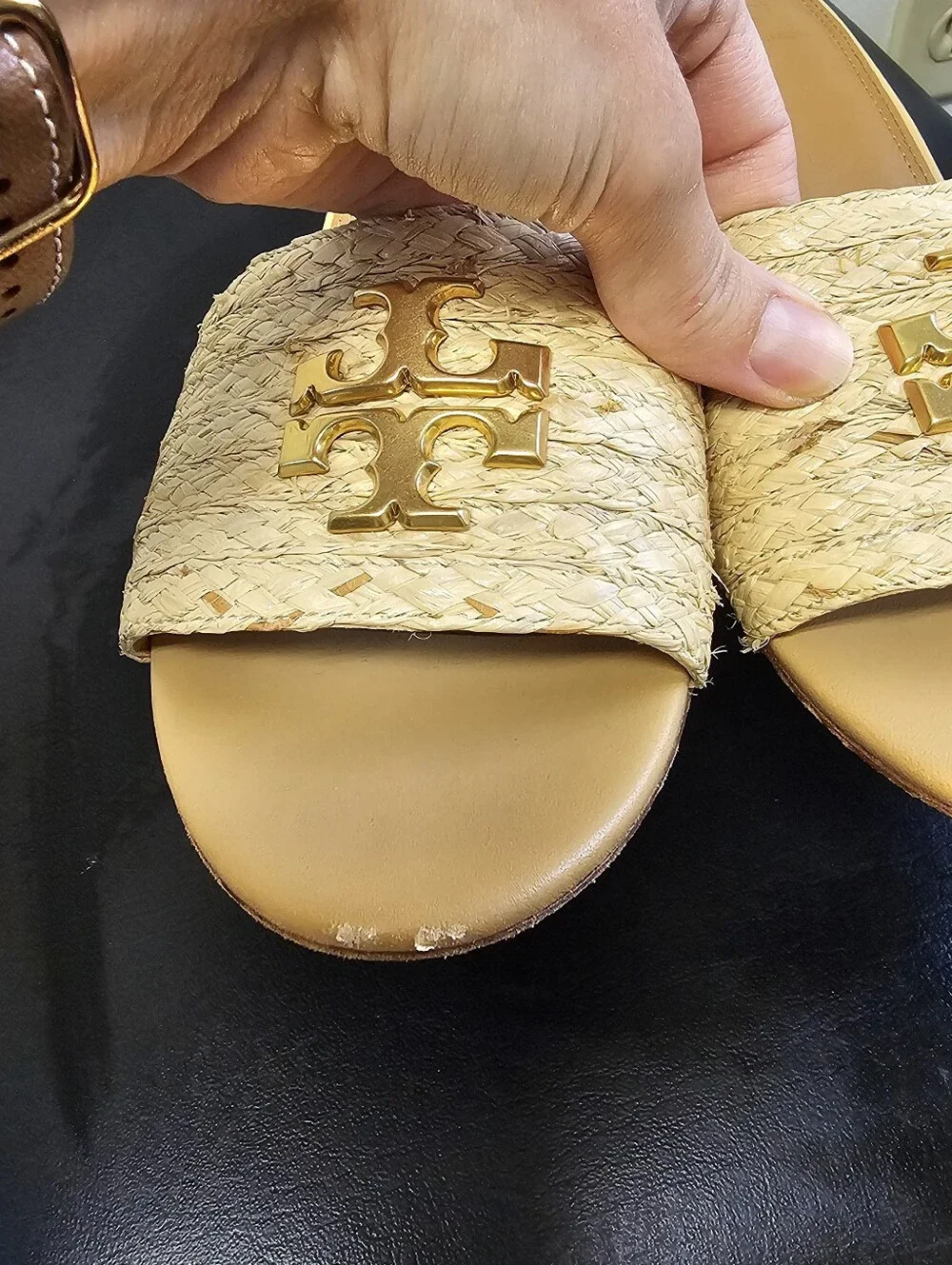 Tory Burch Everly Raffia Block Sandal Slides - Size 9.5